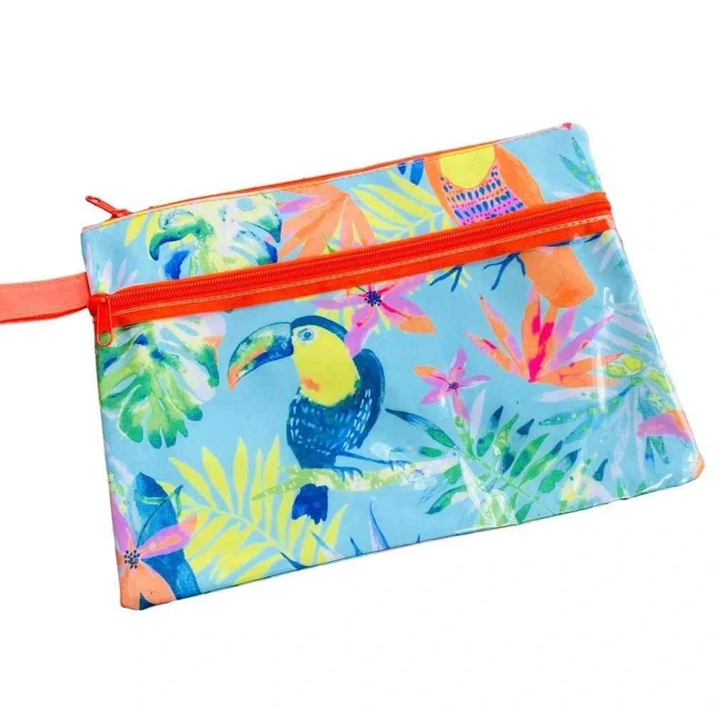 Tropical Parrot Bird Beach Cosmetic Make Up Bag